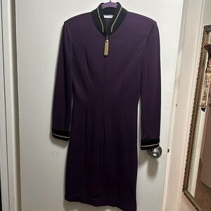 ferretti studio designer women’s long sleeved woolblend purple 3/4 zip dress